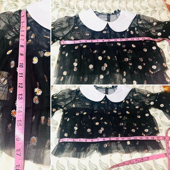 Smak Parlour Black Embroidered Daisy Mesh Ruffle Top Tier Peter Pan Collar M NWT - Picture 12 of 12